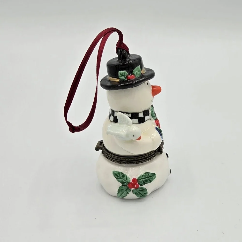 Ceramic Snowman Trinket Box Christmas Ornament with Star and Dove‎